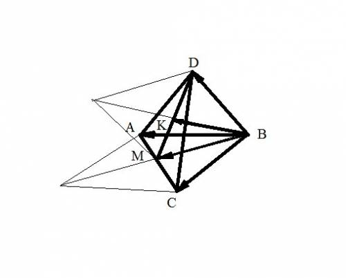Дан тетраэдр abcd. точка к — середина медианы dm треугольника adc. выразите вектор вк через векторы