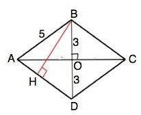 Іть будь ласка. сторона ромба дорівнює 5см, одна з діагоналей 6 см. знайдіть висоту ромба .