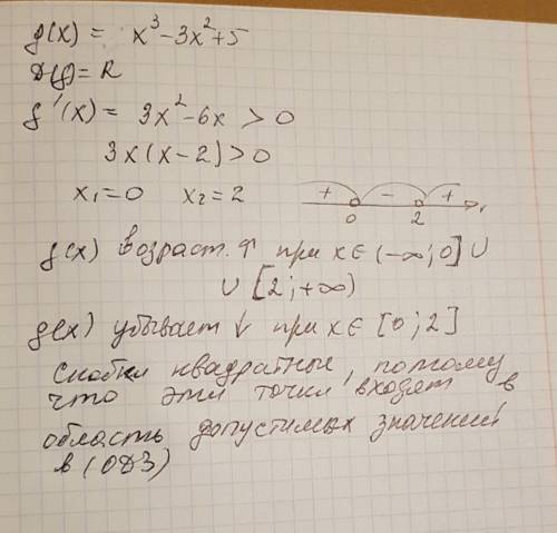 Найдите промежутки возрастания и убывания функции: g(x)=x^3-3x^2+5