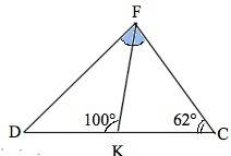 Втреугольнике dfс известно что угол с= 62 ° биссектриса угла f пересекает сторону dc в точке к угол