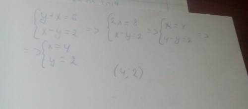 Решите систему уравнений {у+х=6{ х-у=2