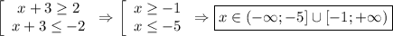 \left[\begin{array}{ccc}x+3 \geq 2\\ x+3 \leq -2\end{array}\right\Rightarrow \left[\begin{array}{ccc}x \geq -1\\ x \leq -5\end{array}\right\Rightarrow\boxed{x \in (-\infty;-5]\cup[-1;+\infty)}