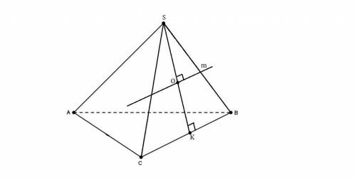 Изображена правильная треугольная пирамида sabc.отрезок sk - медиана треугольника sbc,точка о - сере
