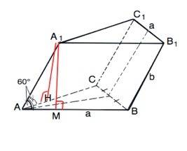 Внаклонной треугольной призме авса1в1с1 основание авс-правильный треугольник со стороной равной а, б