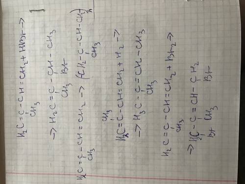 Напишите реакции гидрирования,бромирования,гидробромирования ,полимеризации 2-метилбутадиен-1,3