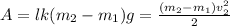 A = lk(m_2-m_1)g = \frac{(m_2-m_1)v_2^2}{2}