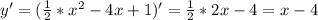 y'= (\frac{1}{2}* x^{2} -4x+1 )'= \frac{1}{2}*2x-4 =x-4
