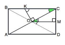 Серединний перпендикулярно діагоналі ac прямокутника abcd перетинає сторону bc і утворює з нею кут,