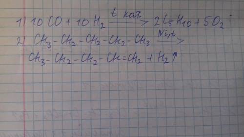 Запишите реакции получения пентена из угарного газа