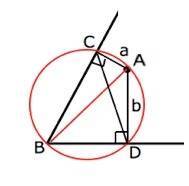 Найдите расстояние от точки до вершины угла в 60° которая лежит на расстояний a и b от сторон этого