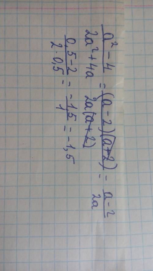 Найдите значение выражения а²-4/2а²+4а при а=0,5