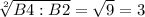 \sqrt[2]{B4:B2}= \sqrt{9}=3