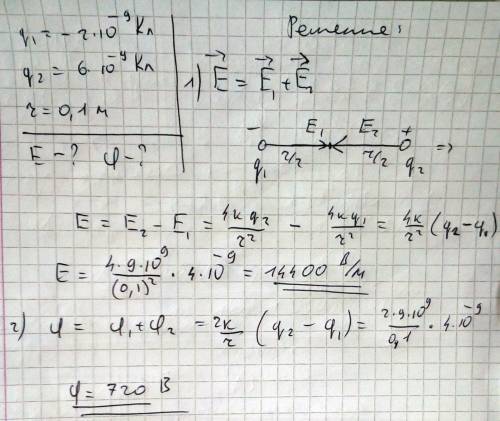 Два точечных заряда, равные -2,0 нкл и 6,0 нкл, расположены на расстоянии 10 см друг от друга. найти