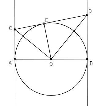 Ab - диаметр окружности. через точки a и b проведено две касательные к окружности. третья касательна