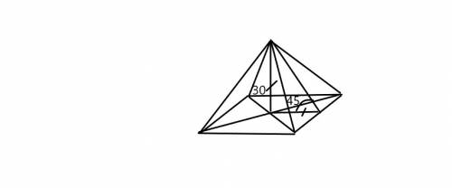 Найдите объем правильной четырехугольной пирамиды, высота которой 30 см, а двугранный угол при ребре