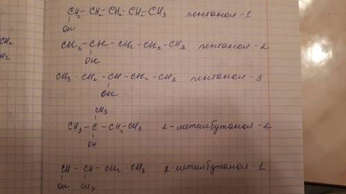 Написать структурные формулы всех изомеров спиртов состава c5h11oh и назвать их.