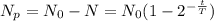 N_p = N_0 - N = N_0(1-2^{-\frac{t}{T}})