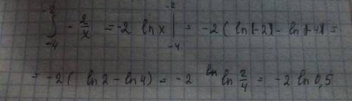 Площадь фигуры ограниченной линиями: y=-2/x ; x=-4 ; x=-2