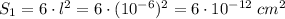 S_{1} = 6 \cdot l^{2} = 6 \cdot (10^{-6})^{2} = 6 \cdot 10^{-12} \; cm^2