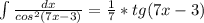 \int { \frac{dx}{cos^2(7x-3)} }= \frac{1}{7}*tg(7x-3)