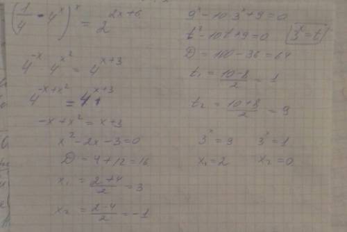 9x-10*3^x+9=0; (1/4*4^x)^x=2^(2x+6)