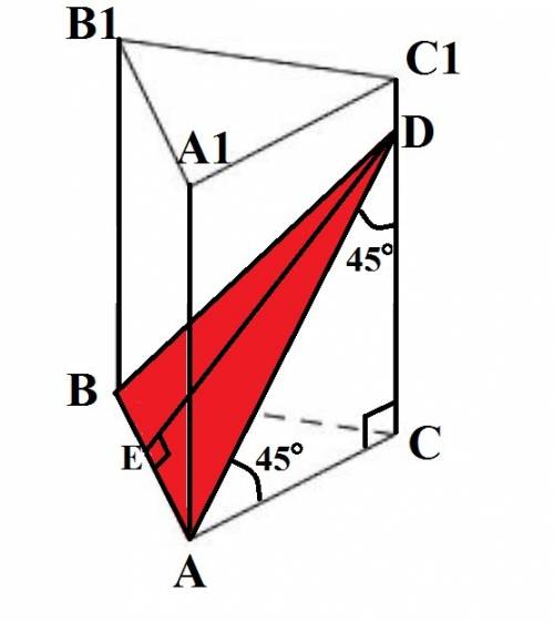 Через сторону основания правильной треугольной призмы под углом 45 к основанию проведено сечение пер