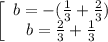 \left[\begin{array}{ccc}b=-(\frac{1}{3} + \frac{2}{3})\\b= \frac{2}{3} + \frac{1}{3} \\\end{array}