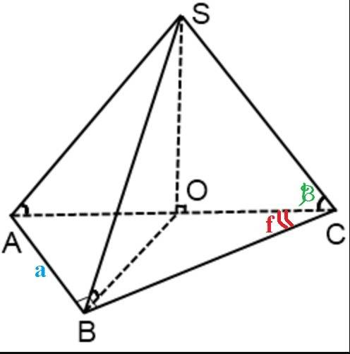 Восновании пирамиды лежит прямоугольный треугольник с катетом а и противолежащим острым углом f. все