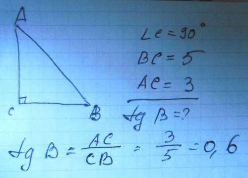 Втреугольнике abc угол с равен 90 bc равен 5 ас равен 3 найдите tg b