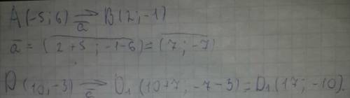 При паралельному перенесенні на вектор а образом точки а(-5; 6) є точка в(2; -1).які координати має