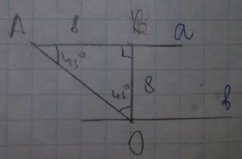 Прямые a и b параллельны. на прямой а отложен отрезок ав=8 см. на прямой b отмечена точка о так что