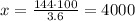 x= \frac{144\cdot100}{3.6}= 4000