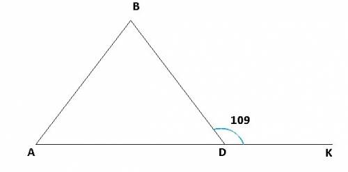 Один из внешних углов равнобедренного треугольника равен 109°. найти углы треугольника