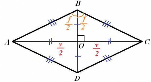Большая диагональ ромба v, а тупой угол f найдите периметр ромба
