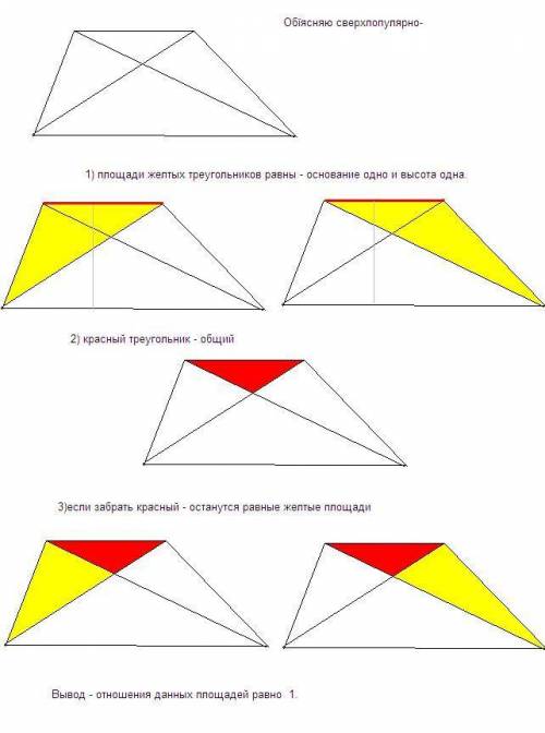 Діагоналі трапеції поділяють її на чотири трикутники. знайти відношення s трикутників, які прилеглі