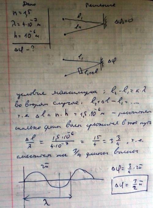Надо ! две когерентные световые волны складываются в некоторой точки пространства в фазе. какую разн
