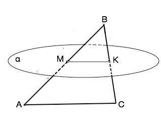 Дан треугольник авс. точка м принадлежит ав, точка к принадлежит вс. вм: ма=3: 4. через мк проходит
