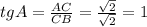 tgA= \frac{AC}{CB} = \frac{ \sqrt{2} }{ \sqrt{2} } = 1