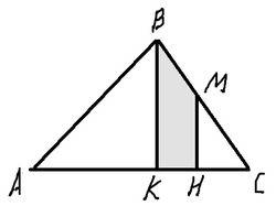 Решить, в треугольнике abc на боковой стороне bc взята точка m так, что bm=mc=17. из точки m опущен