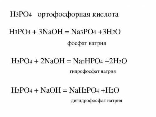 Рассчитать массу фосфорной кислоты в реакциях образования фосфата натрия и дигидрофосфата натрия с 0