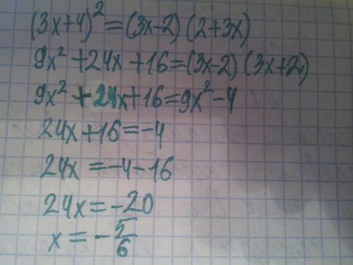 Разложить на множители. (3x+4)^2=(3x-2)(2+3x)