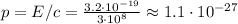 p = E/c = \frac{3.2\cdot10^{-19}}{3\cdot10^8}\approx 1.1\cdot10^{-27}