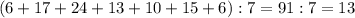 (6+17+24+13+10+15+6) : 7 = 91 : 7 = 13