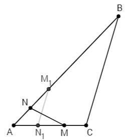 На стороне ac треугольника abc отложен отрезок am, равный третьей части стороны ab, а на стороне ab