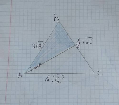 Втреугольнике abc ac ＝ bc ab＝2 корня из двух см угол bac ＝ 30 градусов ad- биссектриса. найти ad