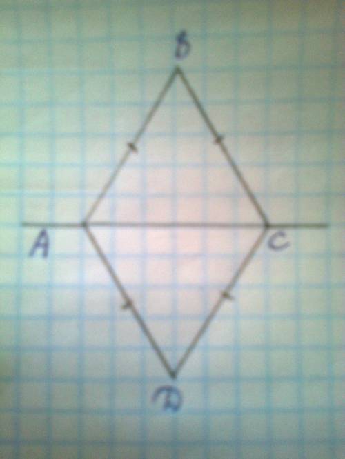 Точки b и d лежат в разных полуплоскостях относительно прямой ac. треугольники abc и adc равносторон
