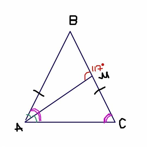 Урівнобедреному трикутнику авс (ав=вс) бісектриса кута а перетинає сторону вс у точці м. знайдіть ку