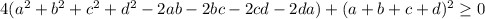 4(a^2+b^2+c^2+d^2-2ab-2bc-2cd-2da)+(a+b+c+d)^2 \geq 0