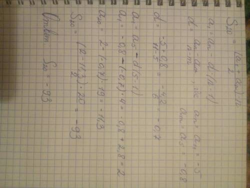 Найти сумму двадцати первых членов арифметической прогрессии (аn), если а5 = -0,8, а11 = -5
