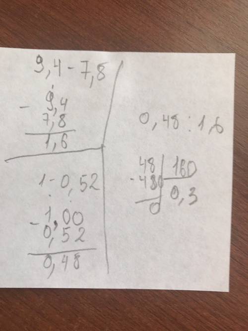 Решите пример если можно в столбик. 9,4x-7,8х+0,52=1 !